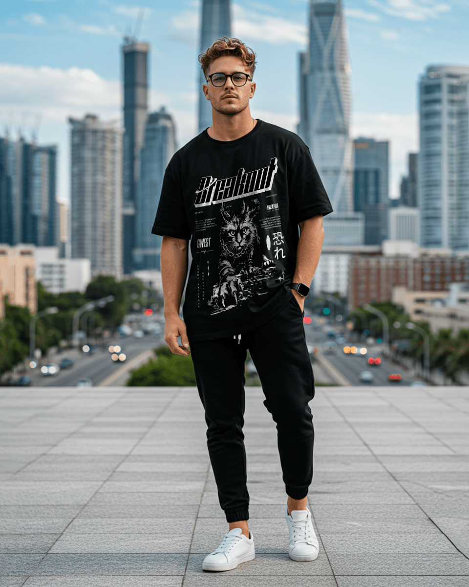 G West Demon Cat Breakout Oversized T-Shirt Mens