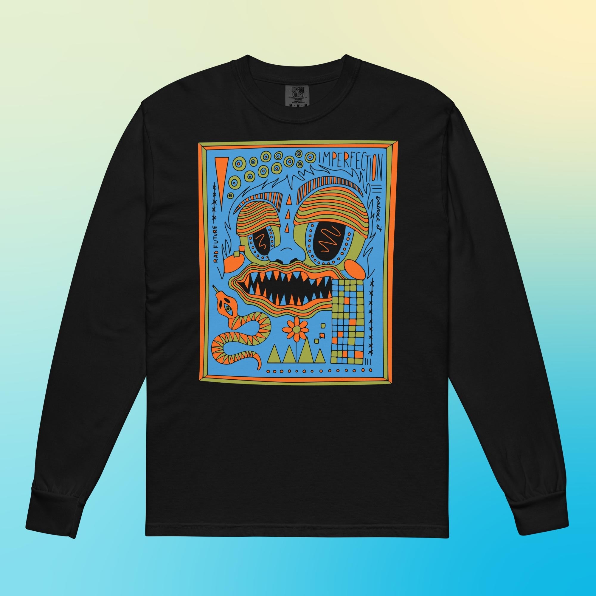Embrace Imperfection: Monster Doodle Green Blue Orange Black: Long-Sleeve Shirt